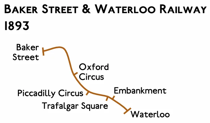 Planned route map for the Baker Street and Waterloo Railway 1893