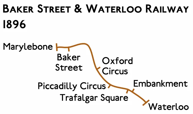 Planned route map for the Baker Street and Waterloo Railway 1896