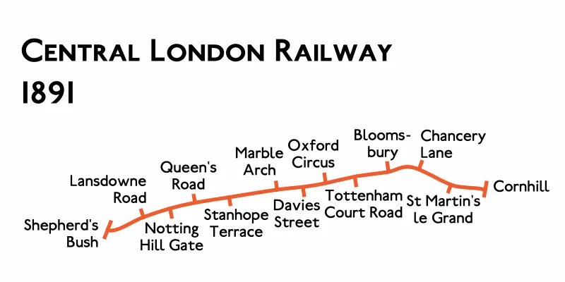 Map of the planned route of the Central London Railway (CLR) 1891