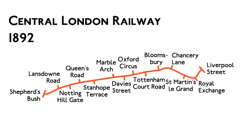 Map of the planned route of the Central London Railway (CLR) 1892