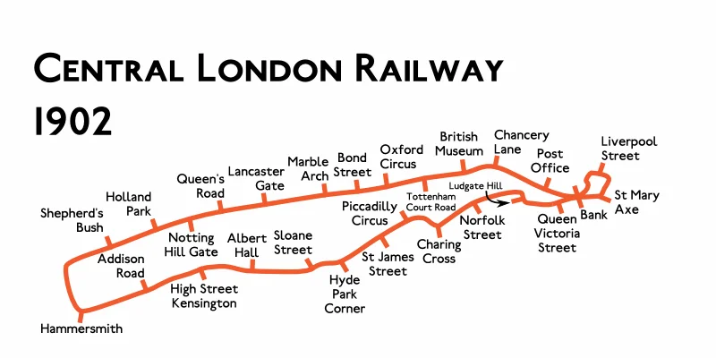 Map of the planned route of the Central London Railway (CLR) 1902
