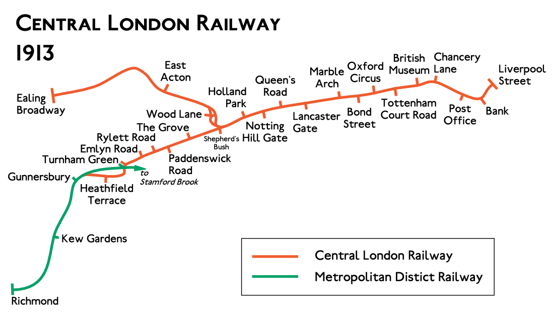 Map of the planned route of the Central London Railway (CLR) 1913