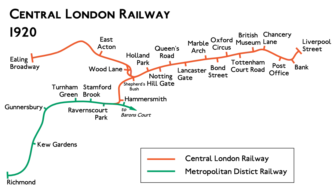 Map of the planned route of the Central London Railway (CLR) 1920