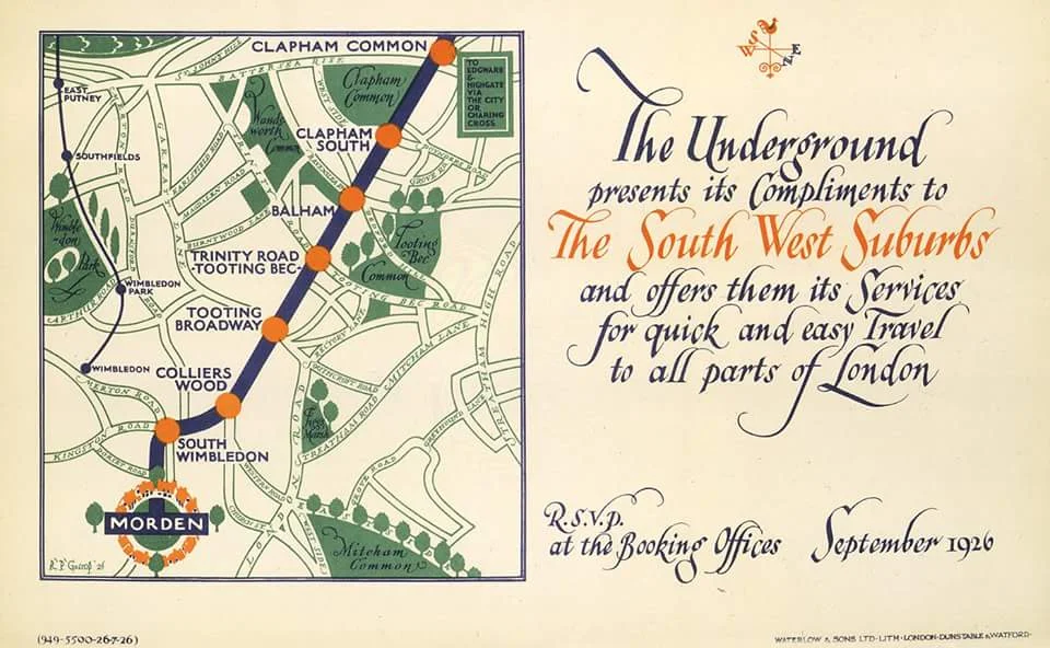 Official opening for the extension to Morden. In 1926, six stations opened – with the seventh, Balham, opening in December 1926.