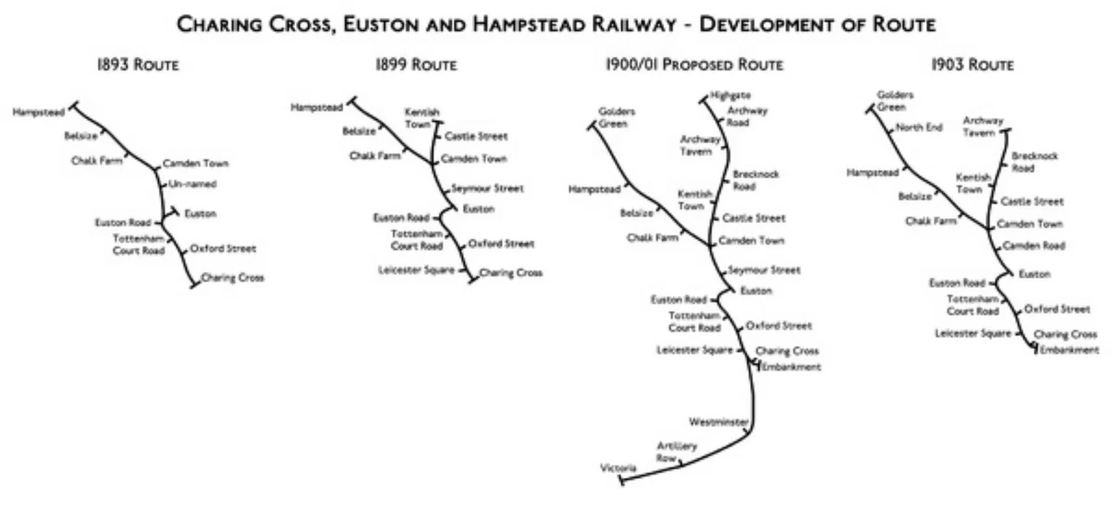 Proposed routes of Charing Cross Euston and Hampstead Railway (CCEHR)