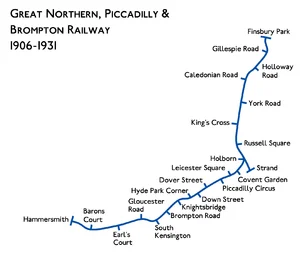 Great Northen, Piccadilly and Bromption railway map in 1931