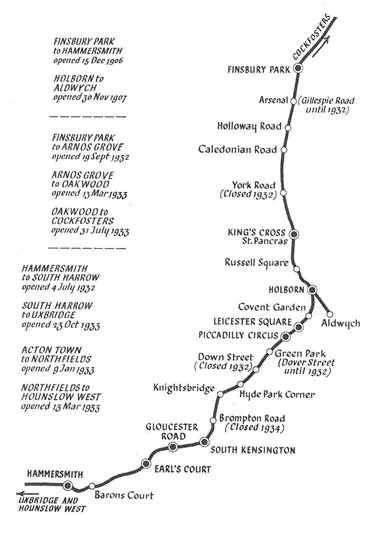 Great Northen, Piccadilly and Bromption railway map of openings up to 1933